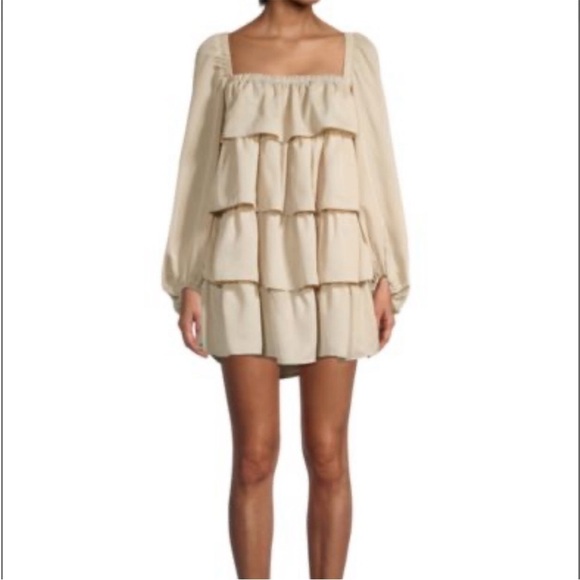 WeWoreWhat Tiered Mini Dress Chiffon Crème Brulee XL - Picture 1 of 11